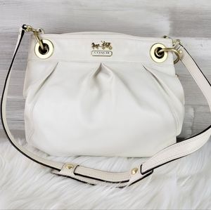 Coach 14576 Off White/ Soft Gold Leather Handbag, Crossbody Pink Satin Lining